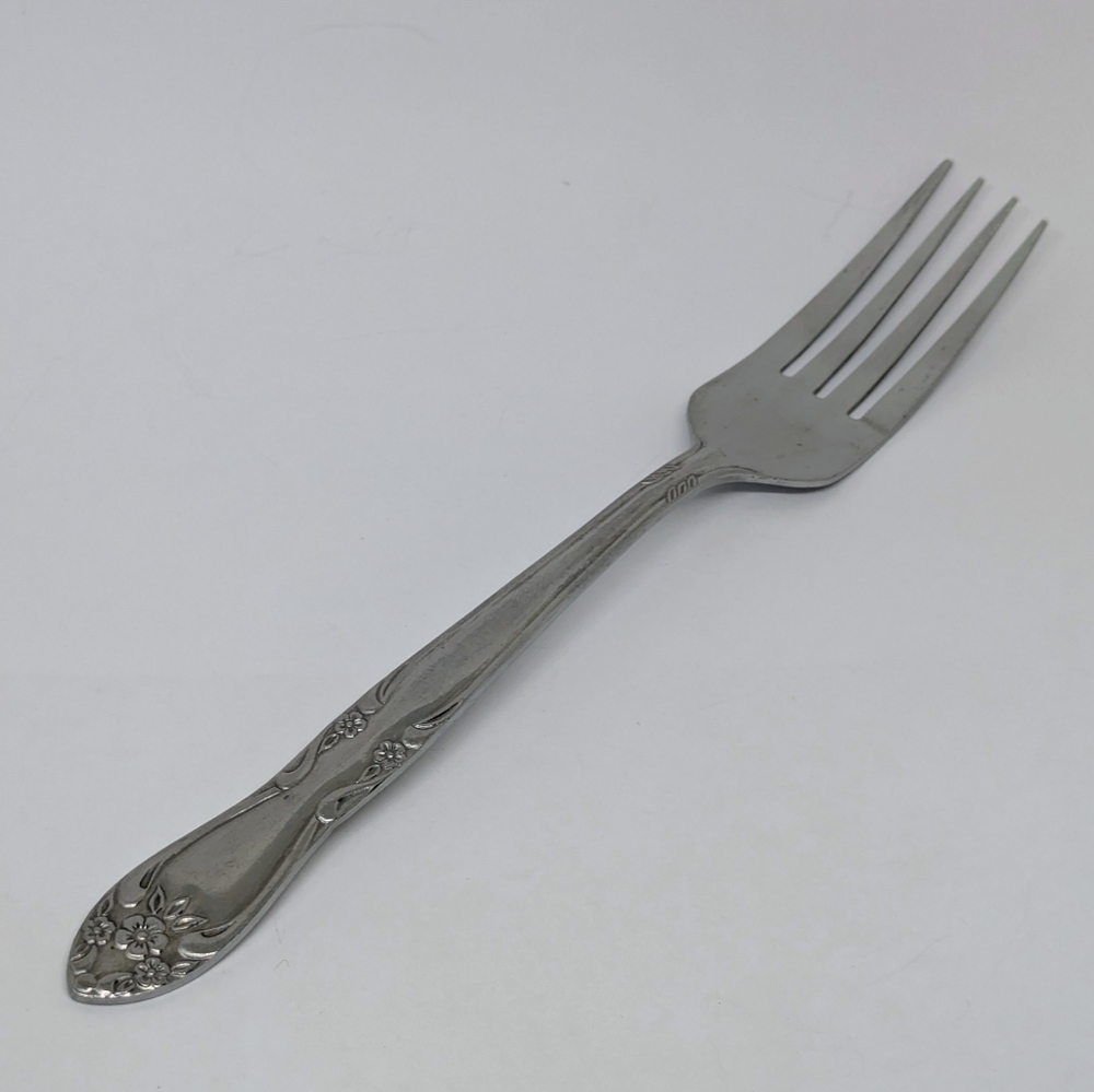 Vintage Stainless Steel Dinner Fork Floral Handle Korea 7"